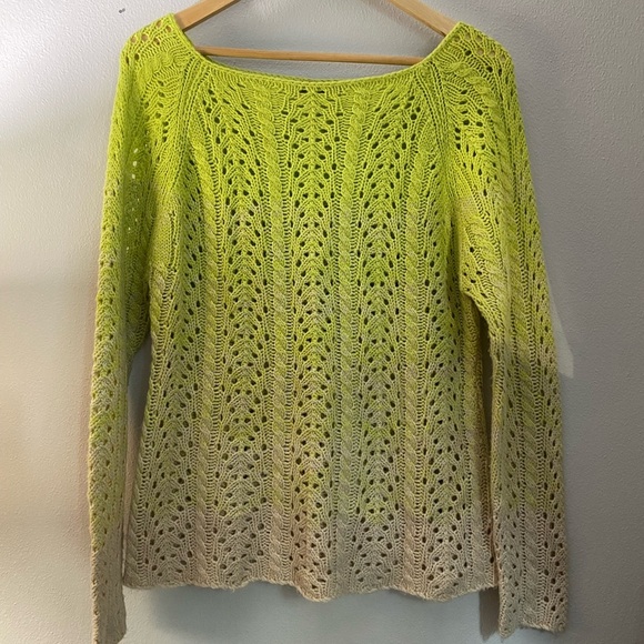 Kerisma Lime and Beige Ombré Square Neckline Knit Sweater Size Large - Picture 1 of 6